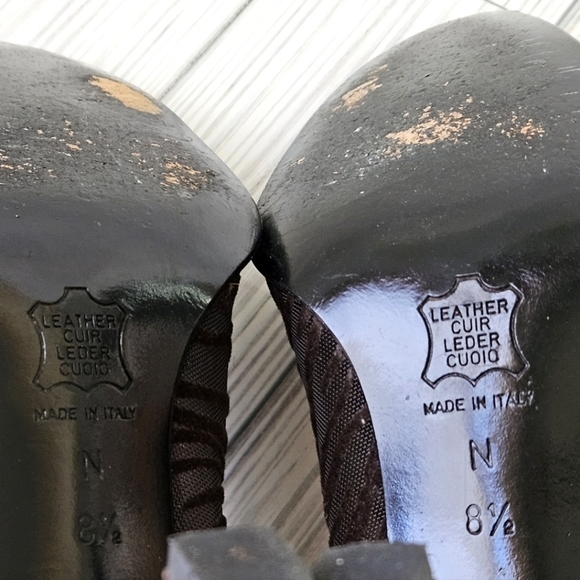 Vintage Yves Saint Laurent Velvet and Mesh Stripe Heeled Pumps in Brown Size 8.5 - Picture 9 of 9